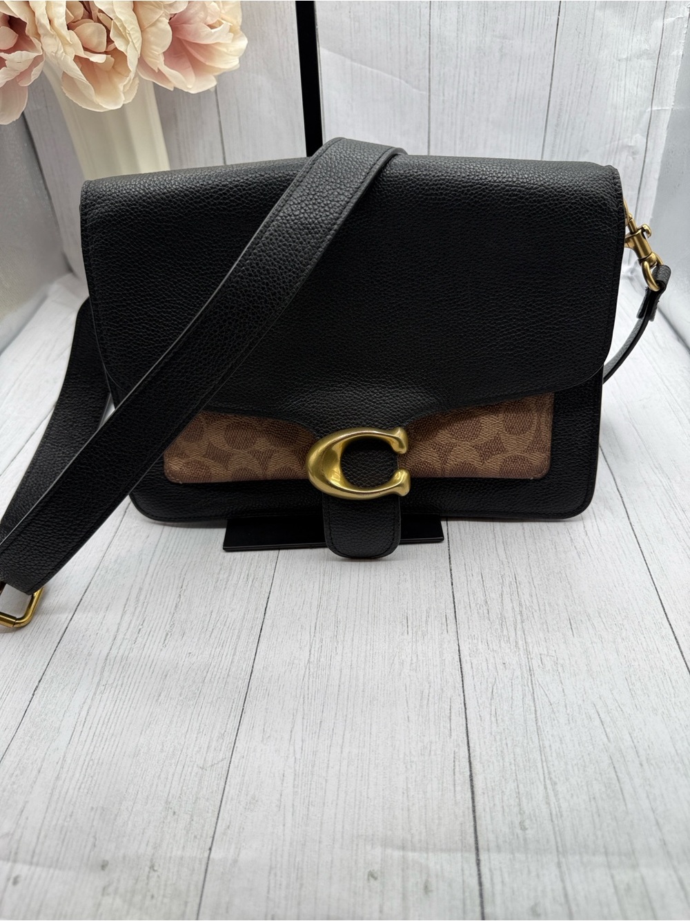 Coach Black Tabby 26 Leather Black and Brown Signature Canvas